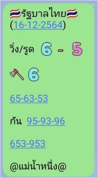 เลขแม่น้ำหนึ่ง งวด 16 ธันวาคม 2564