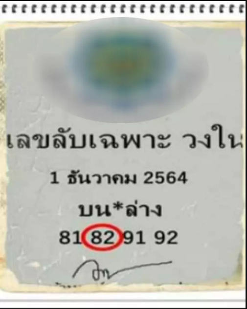 เลขลับวงใน งวด 16 ธันวาคม 2564