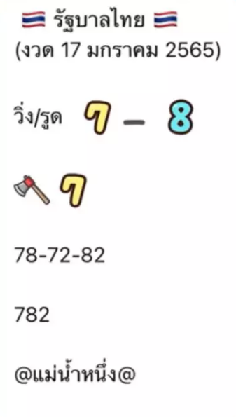 เลขแม่น้ำหนึ่ง งวด 17 มกราคม 2565